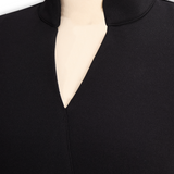 Nora | Refined Black Dress with Belt and Mandarin Collar