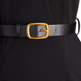 Nora | Refined Black Dress with Belt and Mandarin Collar